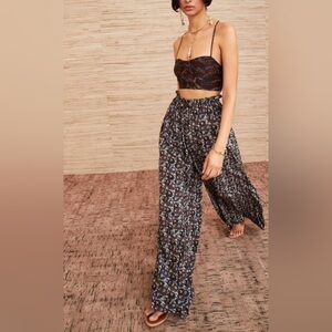 Ulla Johnson Sawyer Pant Wide Leg Pants Cobalt 100% Silk Pattern Printed Size 4